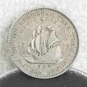Circulated 1959 Caribbean 25 Cent British Caribbean Coin made of Copper/Nickel!!